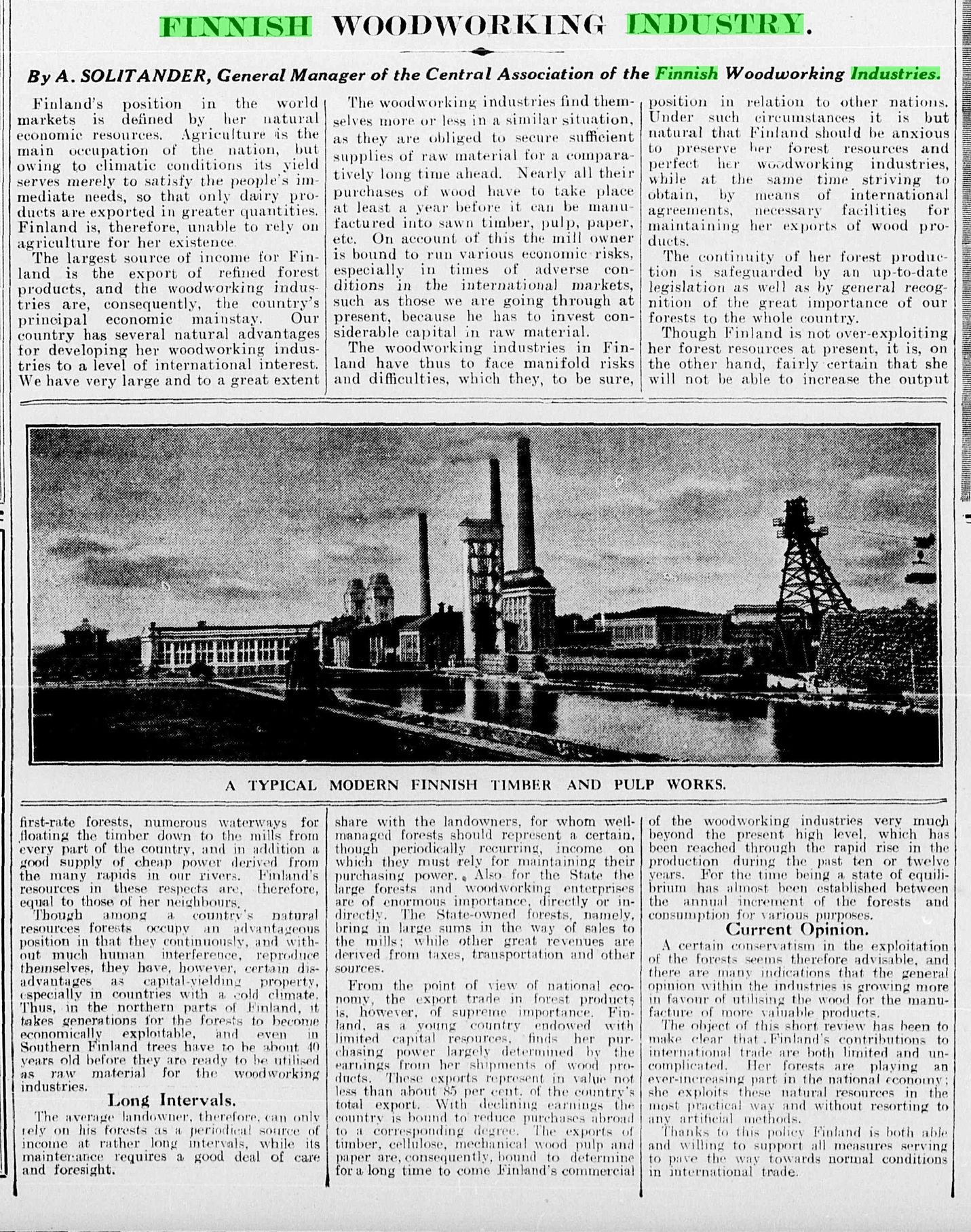 Finnish Woodworking Industry, by A. Solitander