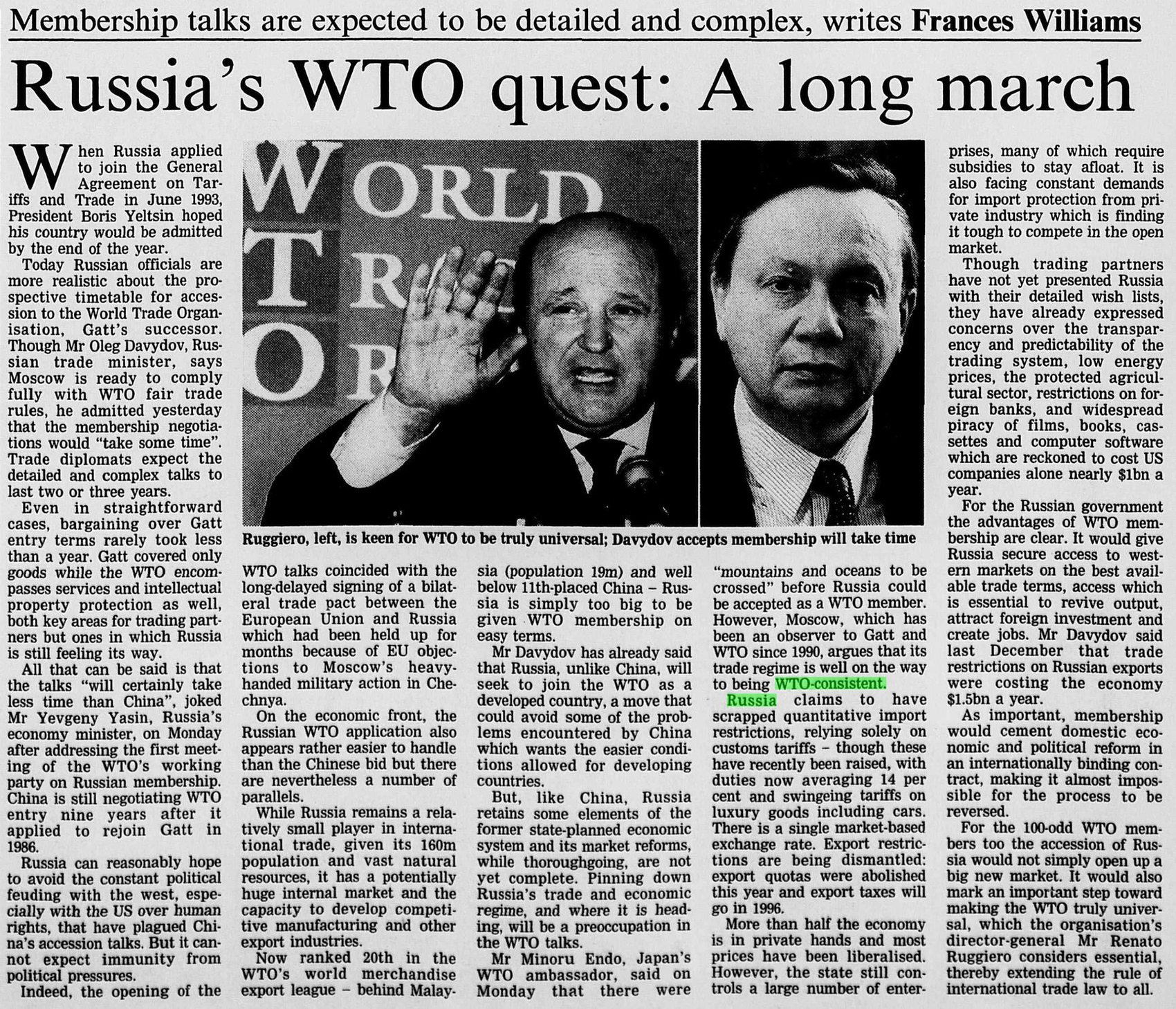 Russia's WTO quest: a long march